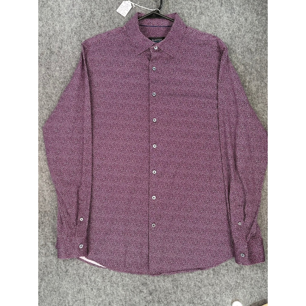 Bugatchi OoohCotton Tech Mens Purple Floral 8 Way Stretch Button Down Shirt XL